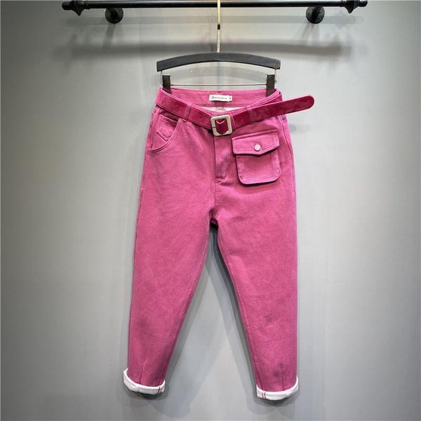 

women's jeans fashion ladies spring autumn long trousers large size rose pink tooling casual high waist women denim pencil pants, Blue