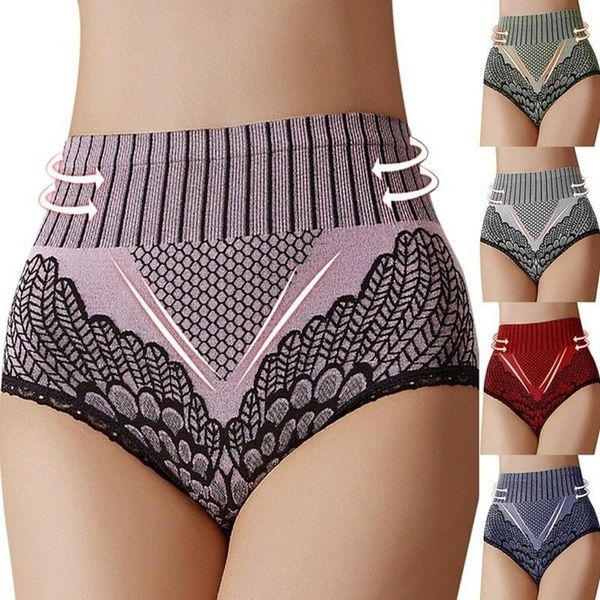 

women's panties lace high waist underwear seamless body shaping ladies xl pants, Black;pink