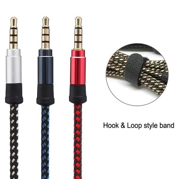 Conectores de Cabos de Áudio Conectores A / V Acessórios 1.5m Cabo AUX AUX Trançado Alta Qualidade Estéreo Cabo 4oles 3.5mm para Headphone Masculino Jack Linha Auxiliar