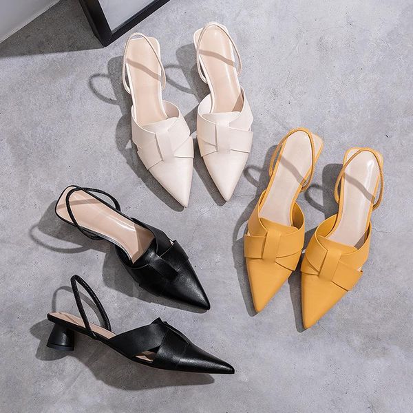 

sandals 2021 pointed heel belt with ba strap of small button thi fairy sandal, Black