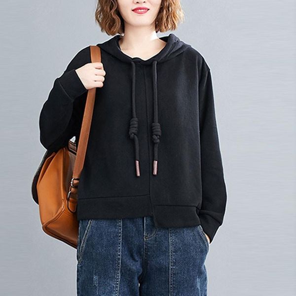 

women's hoodies & sweatshirts women autumn long sleeve casual arrival 2021 korean simple style solid color loose female hooded sweatshi, Black