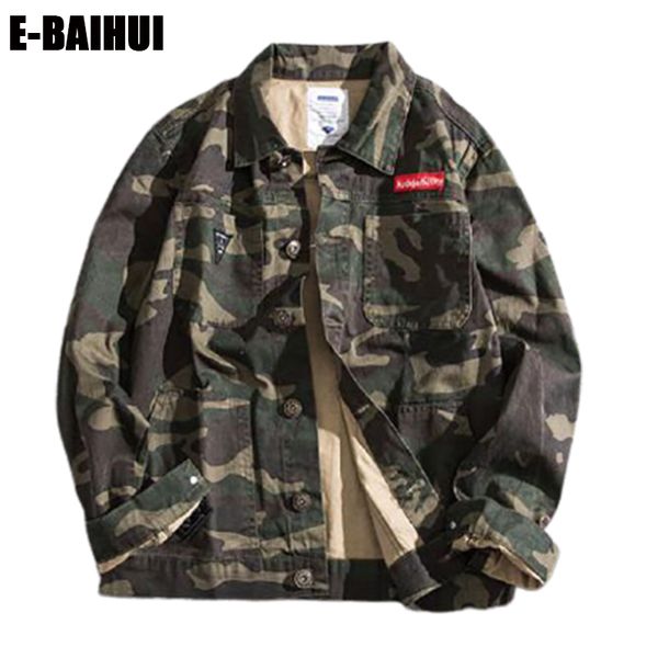 E-BAIHUI Masculino Jaqueta Denim Camuflada Slim Fit Camo Jaquetas Jeans Para Homem Caminhoneiro Casaco Outerwear Tamanho S-4XL Lapela Decote Top Roupas 2025