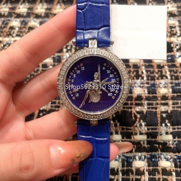 

wristwatches 36mm machenical women watch fairy real lether crystal star charms in the centre lover wrist clock, Slivery;brown