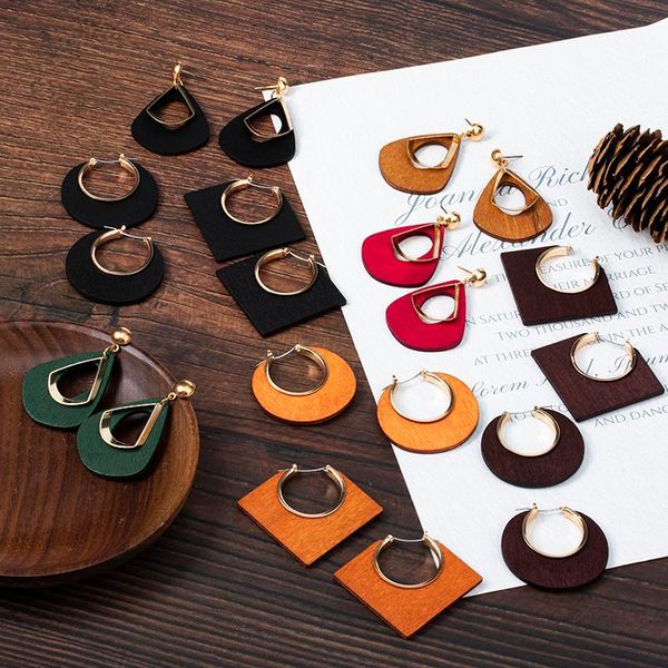 

dangle & chandelier vintage lightweight wooden drop earrings korean geometric cute for women girls 2021 summer fashion jewelry, Silver