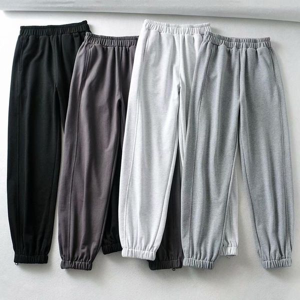 

spring chic high waist long sweatpants bright line decoration zipper ankle banded pants solid loose casual trousers women's & capris, Black;white