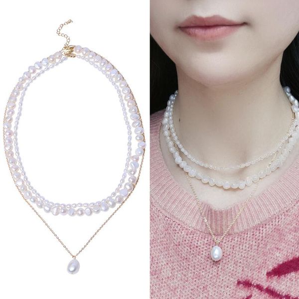 

chains three rows gold plated real natural freshwater pearl necklace fashion charm jewelry 2pcs/lot, Silver
