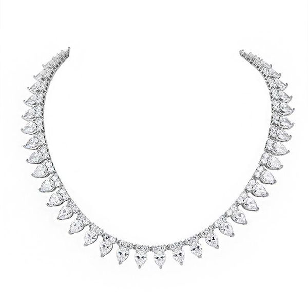

trendy sparkling pear cut cubic zirconia cz crystal 16 inch tennis collar necklaces for women or men's hiphop jewelry chokers, Golden;silver