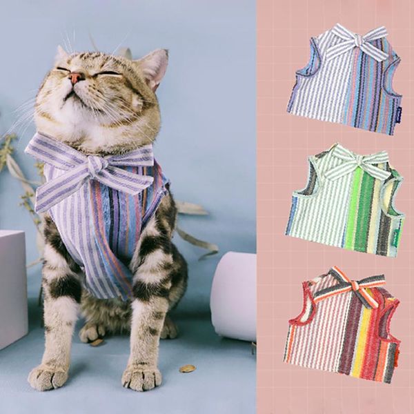 

pet cat clothes cute and breathable summer thin cat clothes dog short sleeve striped shirt for cats and small pets