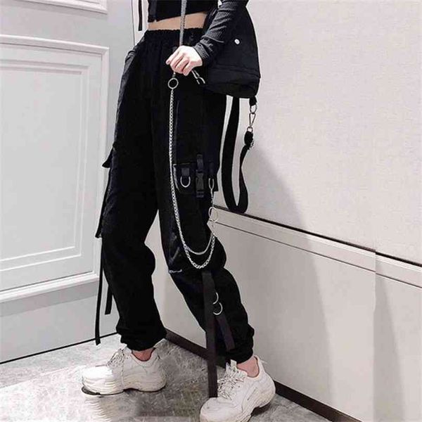 Mulheres Elastic Cintura Solta Streetwear Calças De Carga Feminina Moda Tornozelo-Comprimento Jogging Calças Senhoras Plus Szie Casual Pant 210925