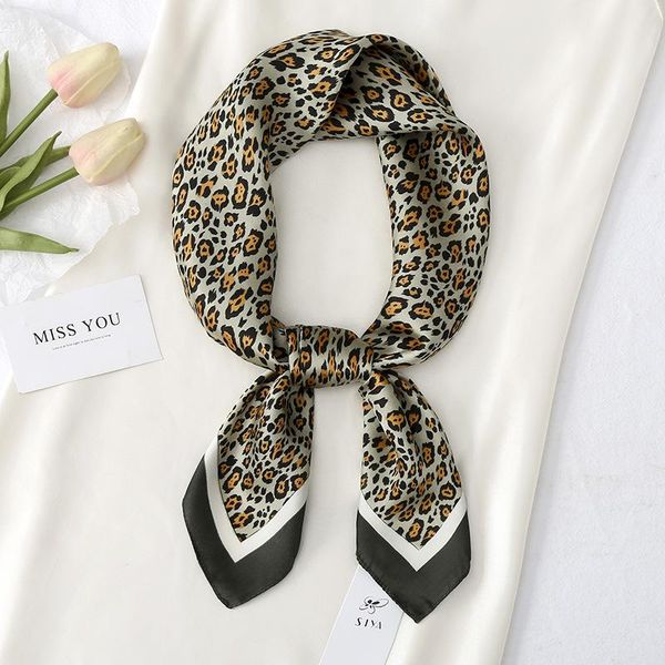 

scarves 70cm small square scarf silk for women spring and summer 2021 leopard print satin professional shawl, Blue;gray