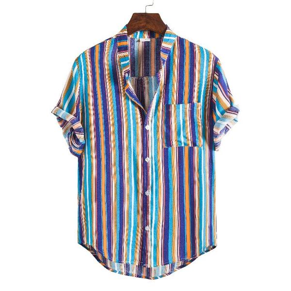 

men summer fashion shirt casual striped short-sleeve blouse short-sleeved cotton and linen men's shirts, White;black