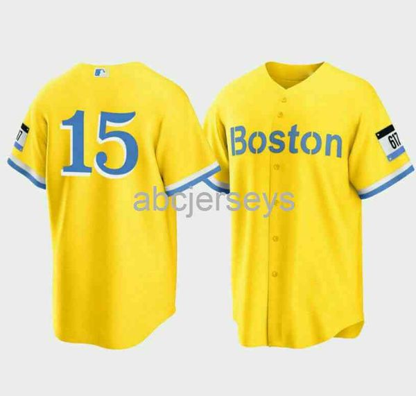 Camisa de beisebol dourada costurada Dustin Pedroia nº 15 XS-6XL