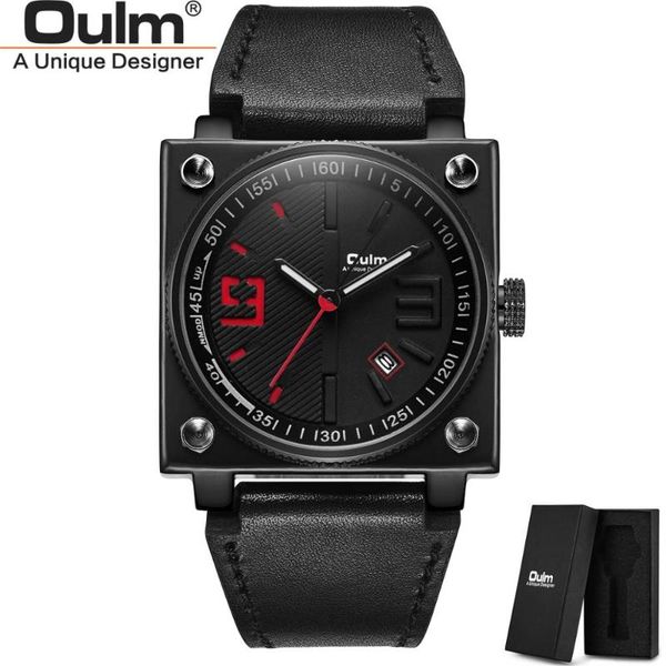

wristwatches oulm hp8055 leather strap wristwatch style unique men's calendar quartz watches casual male sport watch, Slivery;brown