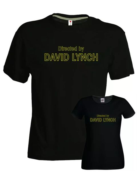

t-shirt david lynch directed by man woman director black twin peaks yellow film, White;black