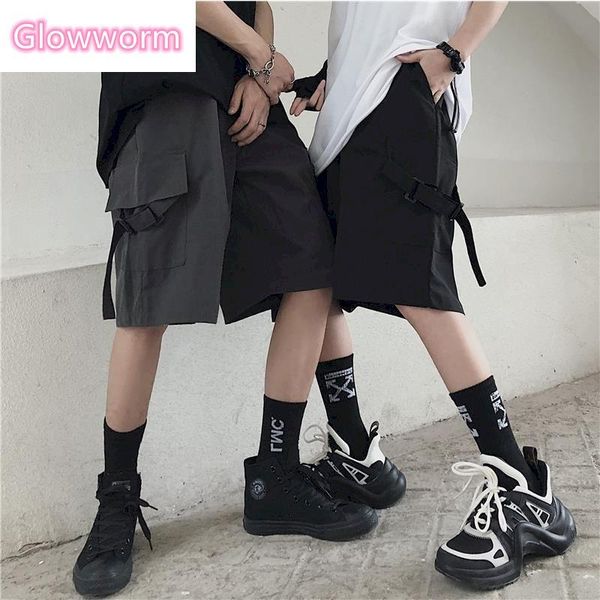 

summer short pants for men cargo casual shorts sports overalls outfits ins black solid sweatpants joggers knee length pant men's, White;black