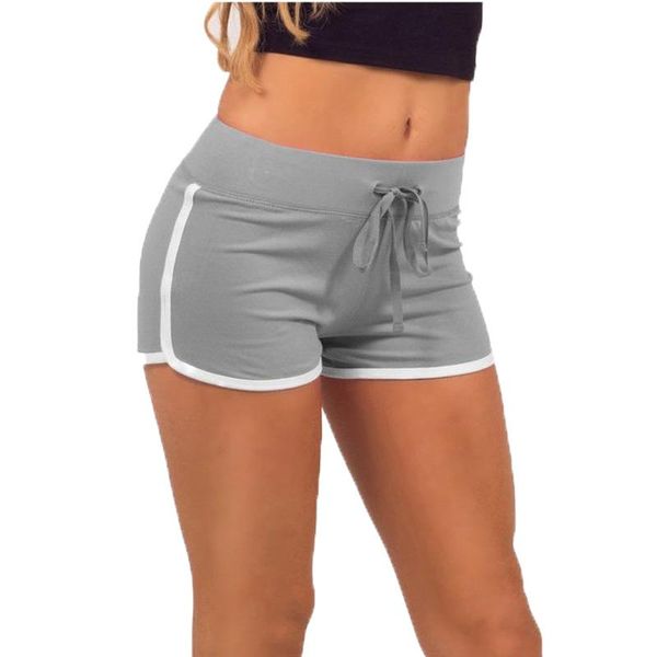 

women's shorts women fashion contrast binding drawstring waistband cotton elastic waist sports casual, White;black