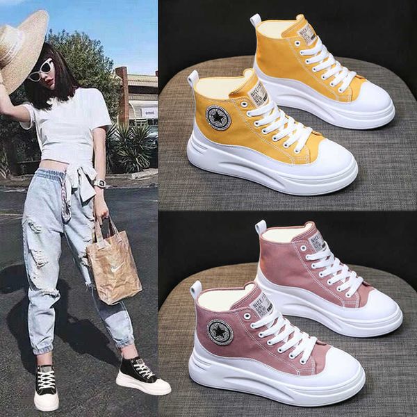 

high canvas shoes women's autumn thick soled short boots chilen's student korean sports rest white small