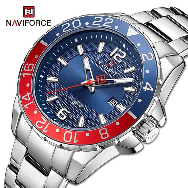

wristwatches naviforce watches mens business casual stainless steel male wristwatch fashion waterproof quartz date clock, Slivery;brown