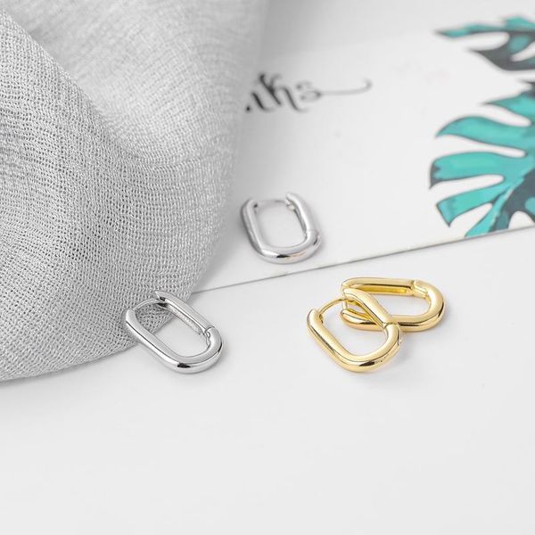 

hoop & huggie popacc silver color geometric oval small earrings for women prevent allergy with s925 stamp gift, Golden;silver