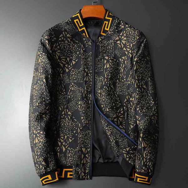 

downs features men's fashion gold printed baseball zipper jacket, Black