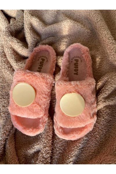 

women's pink pofy home slipper slippers, Black
