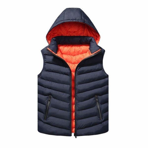 

men's vests vest jackets sleeveless fashion thick warm male hooded casual coats solid color down cotton waistcoat large size, Black;white