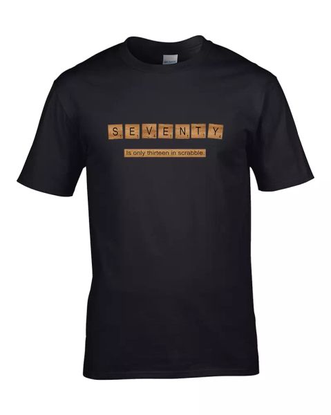 

seventy is only thirteen in scrabble. aging game parody men's t-shirt, White;black