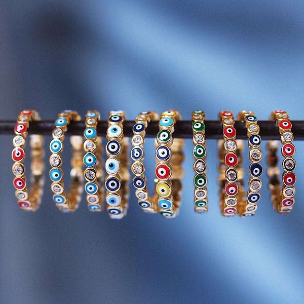

womens finger ring bohemian rainbow evil eye rhinestone filled gold band rings for women vintage ladies female beach fashion jewelry, Silver