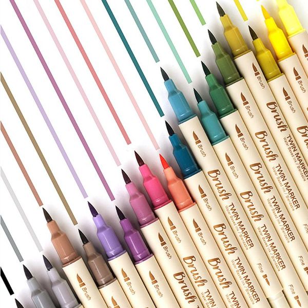 

highlighters 3pcs/set double-headed retro color twin marker pens set line watercolor drawing noting student school stationery, Black;red