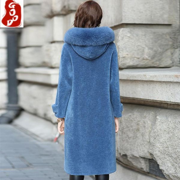 

women's fur & faux natural sheep shearing coat female real wool jacket women autumn winter hooded warm spring clothes lpl1373, Black