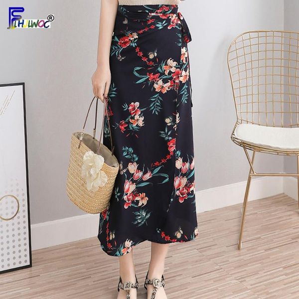 

skirts summer chiffon s womans fashion holiday vacation date wear floral printed bow tie one piece skirt long, Black