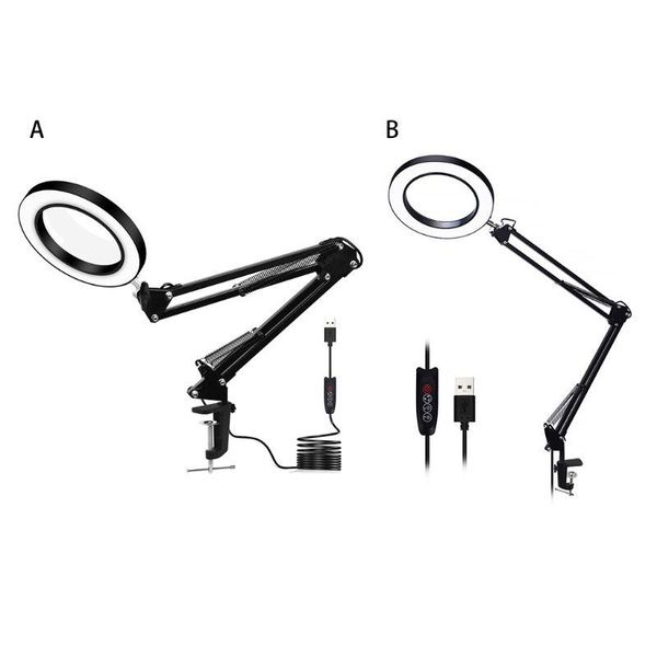 

magnifying glass led lamp, adjustable 5x magnifier desk lamp with 3 colors illuminated usb for table flash heads