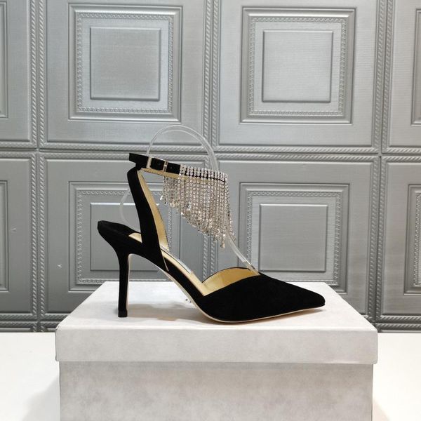 

dress shoes style tassel diamond high heeled women's banquet wedding single, Black