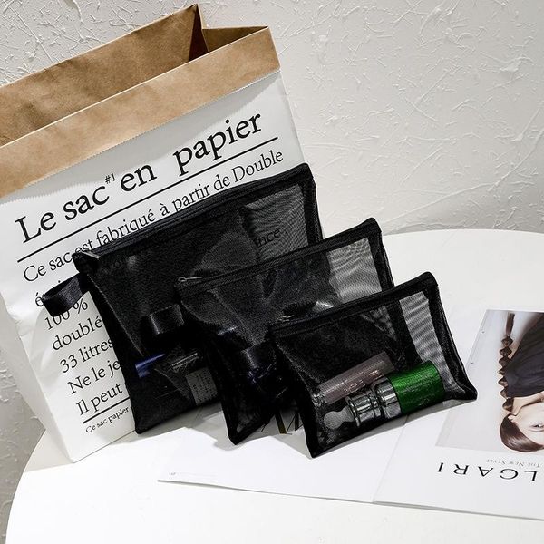 

s/m/l large capacity simple portable waterproof for women black transparent zipper make up bag organizer wash pouch cosmetic bags & cases