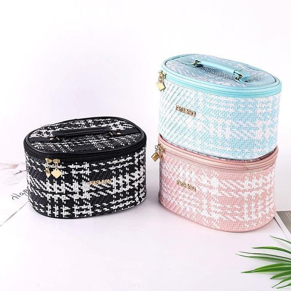 

travel cosmetic case for men and women pu woven portable large capacity can put brushes simple storage box wash bag bags & cases