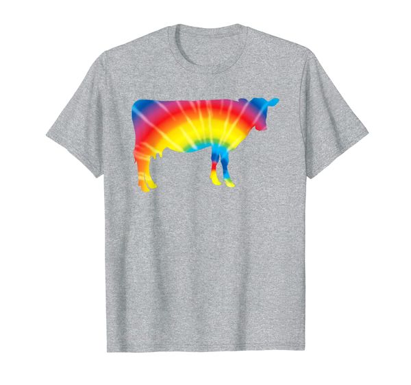 

tie dye cattle rainbow print cow bull farm hippie peace gift t-shirt, White;black