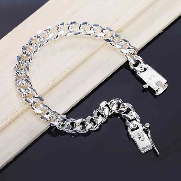 fascia alta wo multa N925 argento sterling colore braccialetto gioielli moda regalo mens 10MM