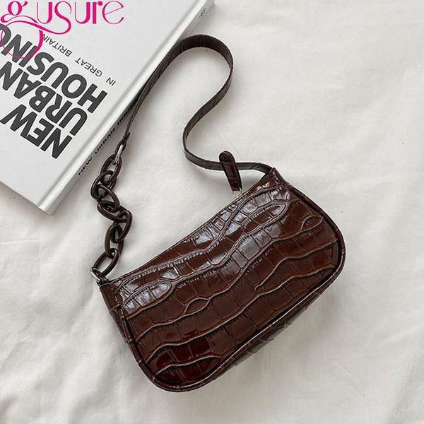 

gusure fashion stone pattern women pu leather shoulder bag casual portable female chain totes travel underarm shopping pouch cross body