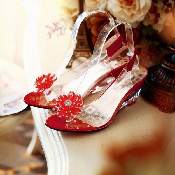 

women's shoes high heel sandals transparent water diamond flowers fish mouth bohemian style, Black