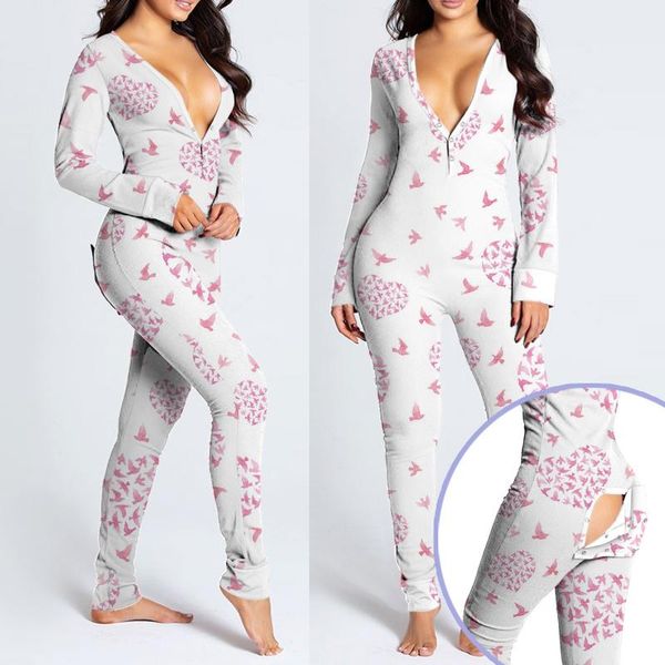 

onesies women's pijamas button-down jumpsuit front buttoned flap long sleves v-neck pajamas adults pyjama femme sleepwear jumpsuits & r, Black;white