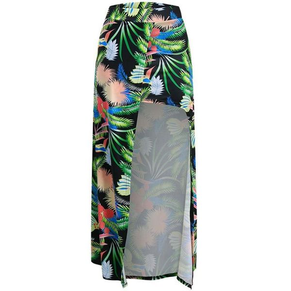 

women leaves print 2pcs bikini swimsuit set puff long sleeve crop maxi skirt x9fd women's swimwear, White;black