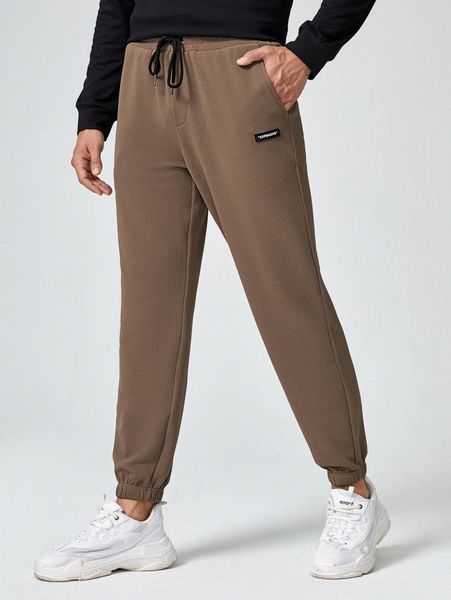 

men patched detail drawstring sweatpants 46v2#, Black