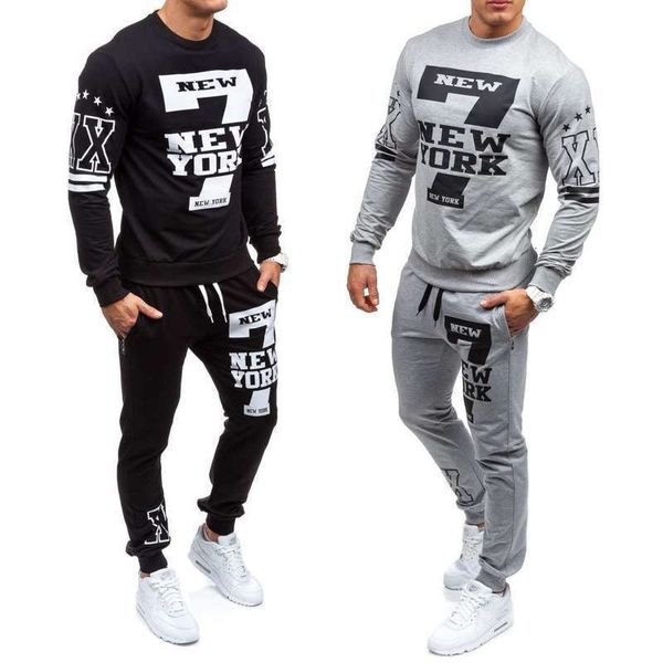 

men's tracksuits leisure suit sports fashion sweater printing set sportswear, Gray