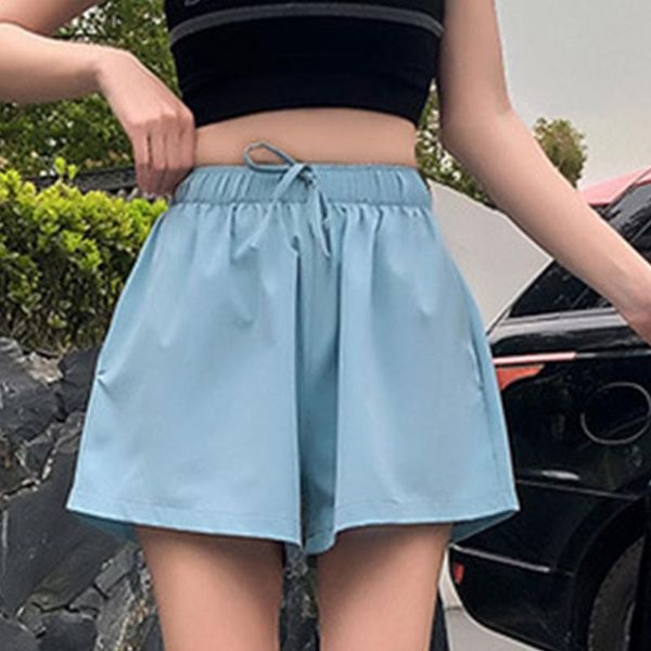 

women's shorts summer elastic high waist wide-leg solid casual lace-up pocket sweatpants female drawsting a-lines bottoms, White;black