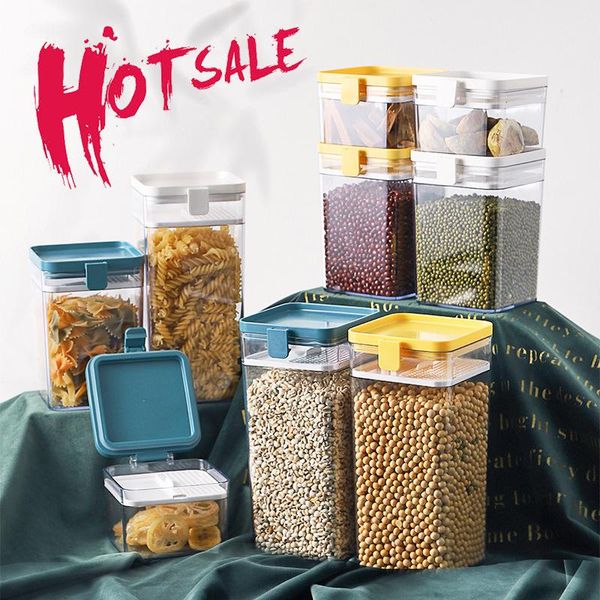 

different capacity plastic sealed kitchen storage box transparent canister keep fresh clear multigrain container bottles & jars