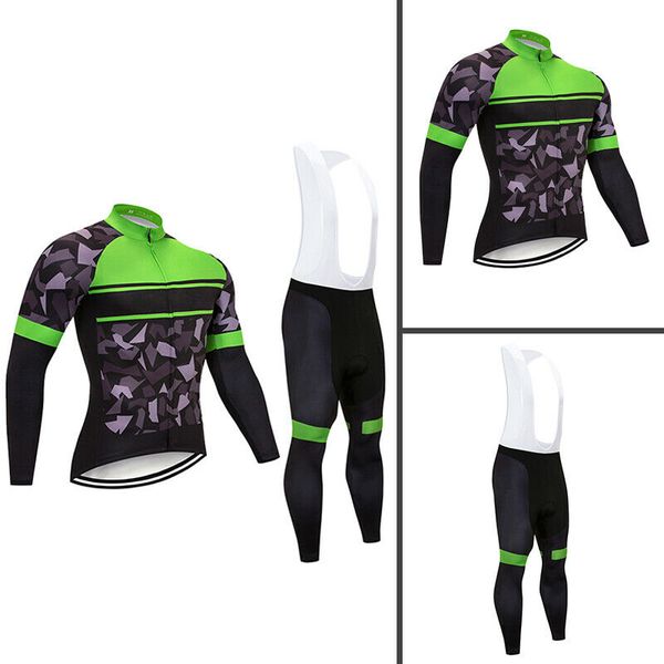

2021 Black Mens Cycling Long Sleeve Jersey Bike Jerseys Bib Pants Kits Tights Uniform Spring and Autumn Style Or Winter Thermal Fleece, Spring and autumn jersey only