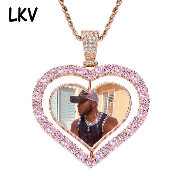 

hip hop jewelry can be rotated, love necklace micro inlaid with zircon, two sides pasted ps, heart-shaped pendant, Silver