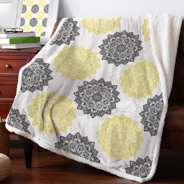 

blankets mandala pattern black yellow texture throw blanket soft fleece winter portable picnic bedclothes
