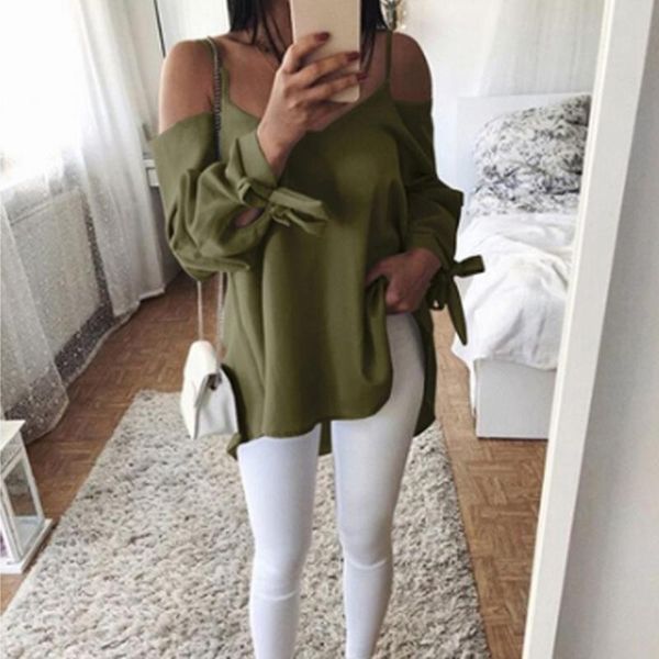 

women off shoulder blouse long sleeve shirts feminine casual loose ladies blusas plus size s-5xl women's blouses &, White