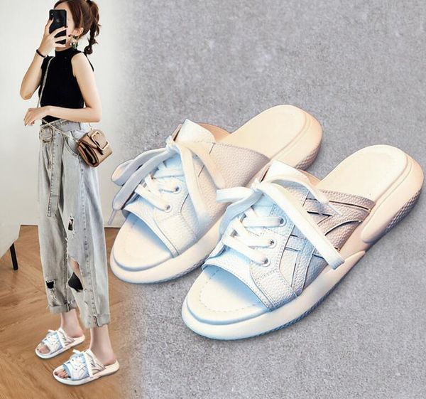 

slippers fashion shoes women consice summer style tendon flat bottom sandals students leisure wear, Black